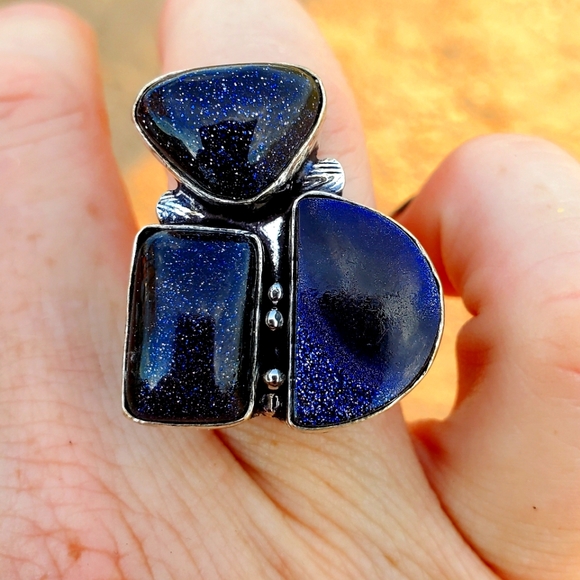 New Stunning Blue Sun Stone Sun Sitara 925 Silver Ring. - Picture 3 of 16